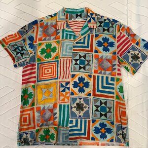 Zara Hawaiian Shirt Art Multicolor Print Shirt Size: L